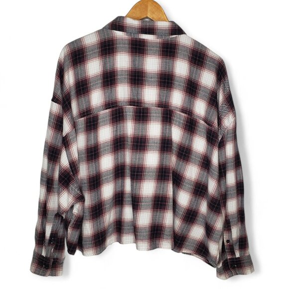 Abercrombie & Fitch Oversized Crop Flannel Shirt Women's Soft Work Pockets XL - Picture 3 of 8